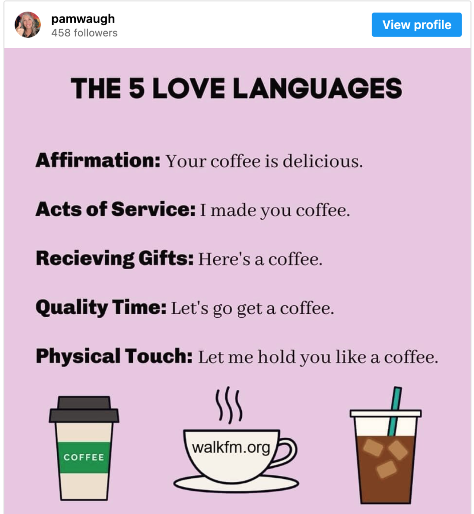 A coffee gift featuring the 5 love languages affirmation, beautifully packaged for expressing love and appreciation.