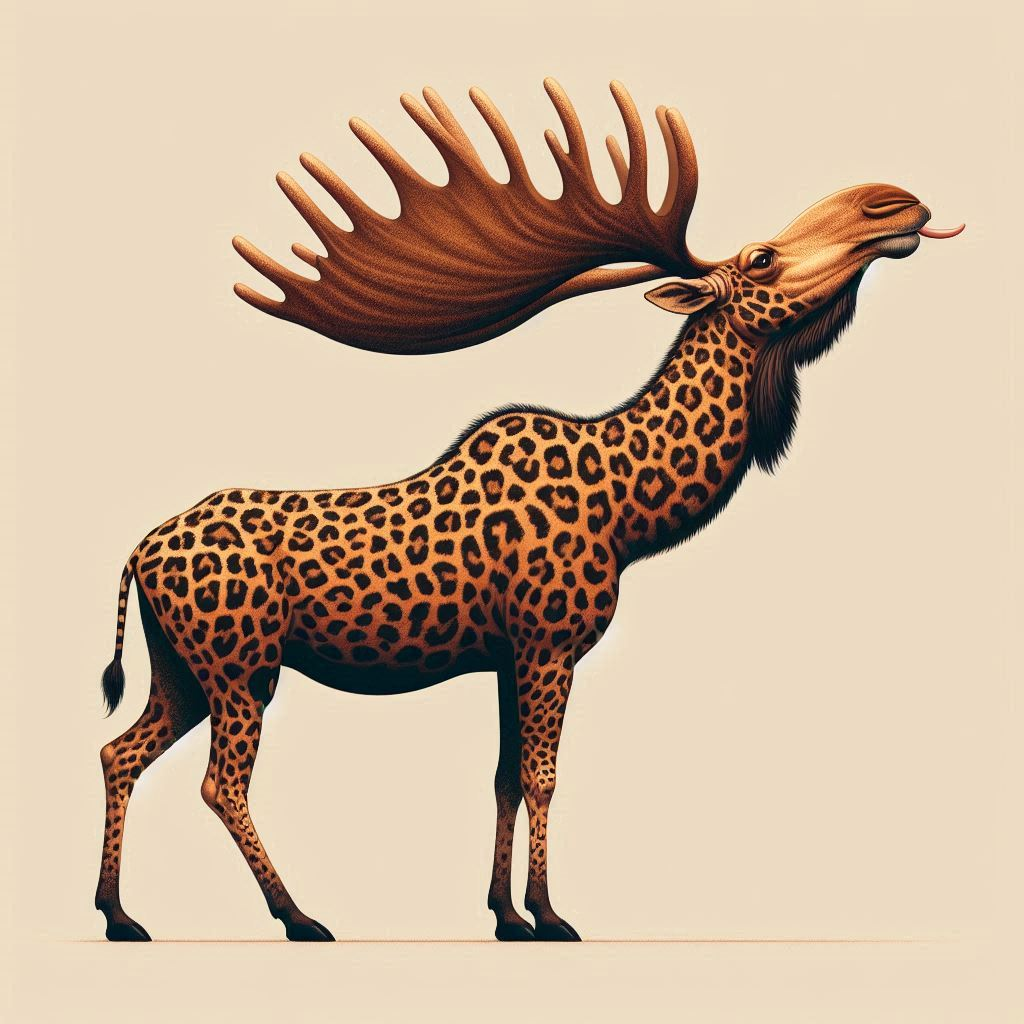 leopard moose camel with a forty-foot neck